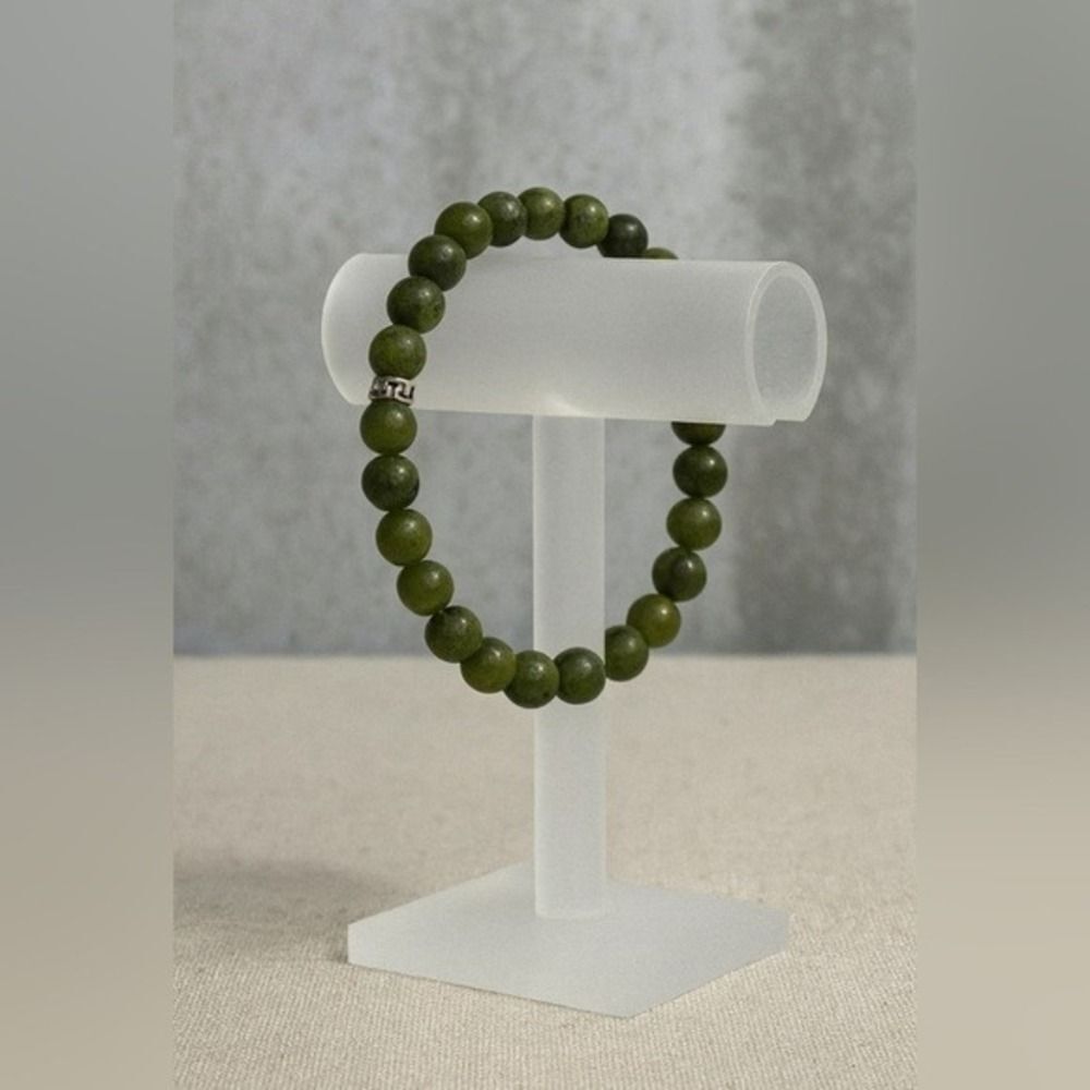 Women's Dark Green Earthy Stone Beaded Stretchy Slip On Bracelet Boho